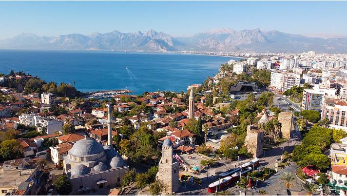 Panoramic view of Antalya city and the Mediterranean coast