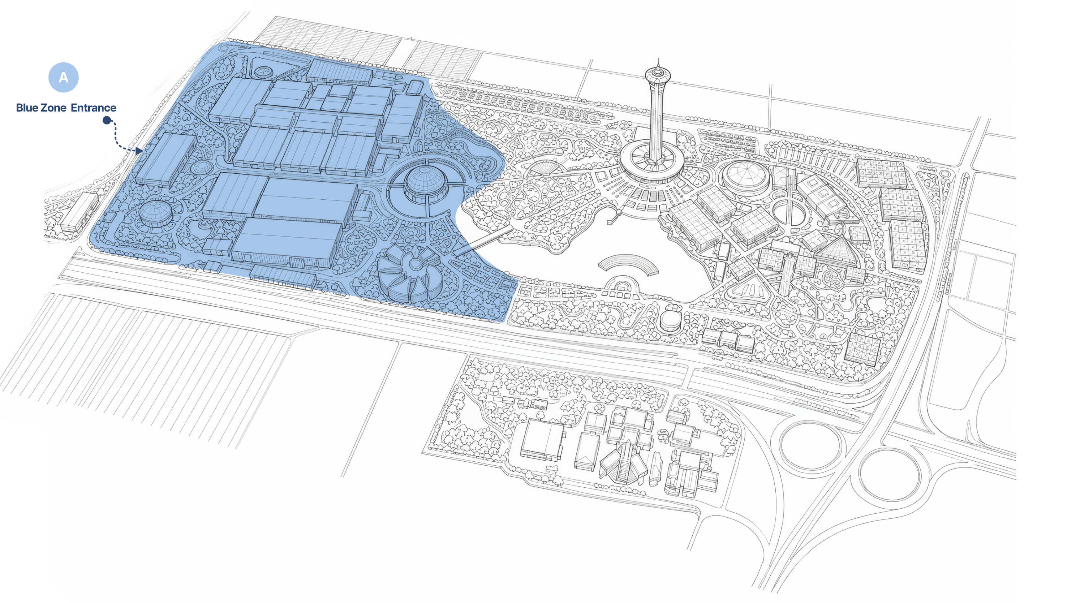 Isometric map of the COP31 Antalya venue with Blue Zone, Green Zone, VIP and parking areas